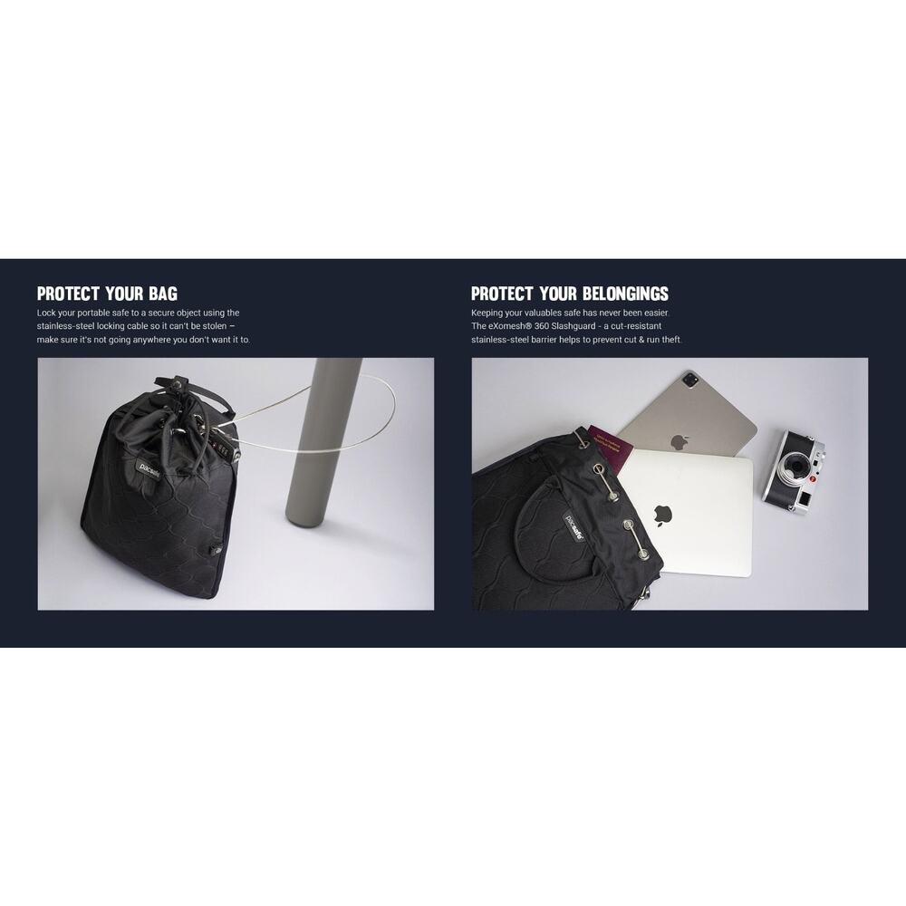 Pacsafe Travelsafe GII 12L Portable Safe Black Anti-Theft EXOmesh NWT No Lock - Picture 10 of 11